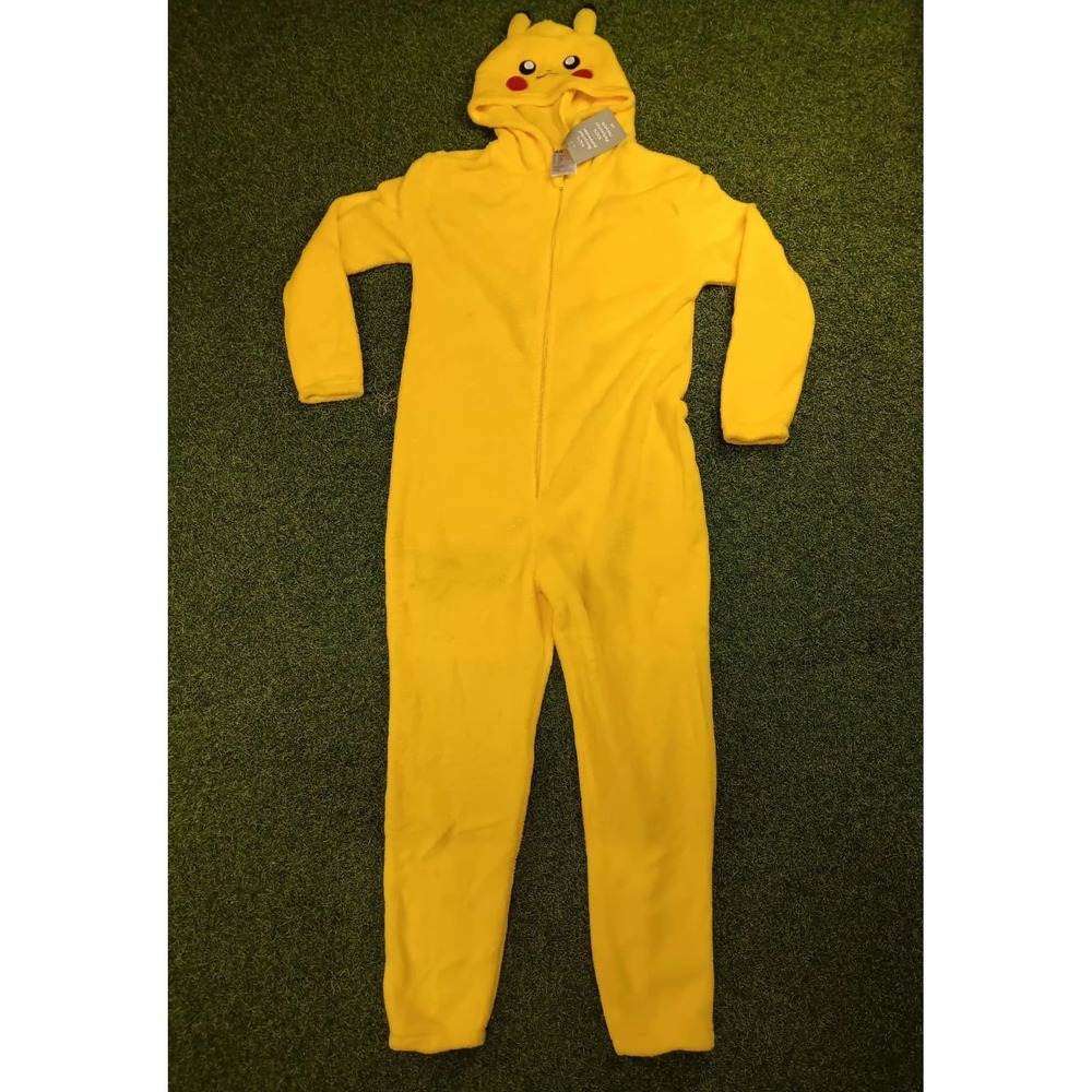 Yellow Pikachu Pajama Jump Suit Embroidery Fleece Full‎ Length Boys 8/10